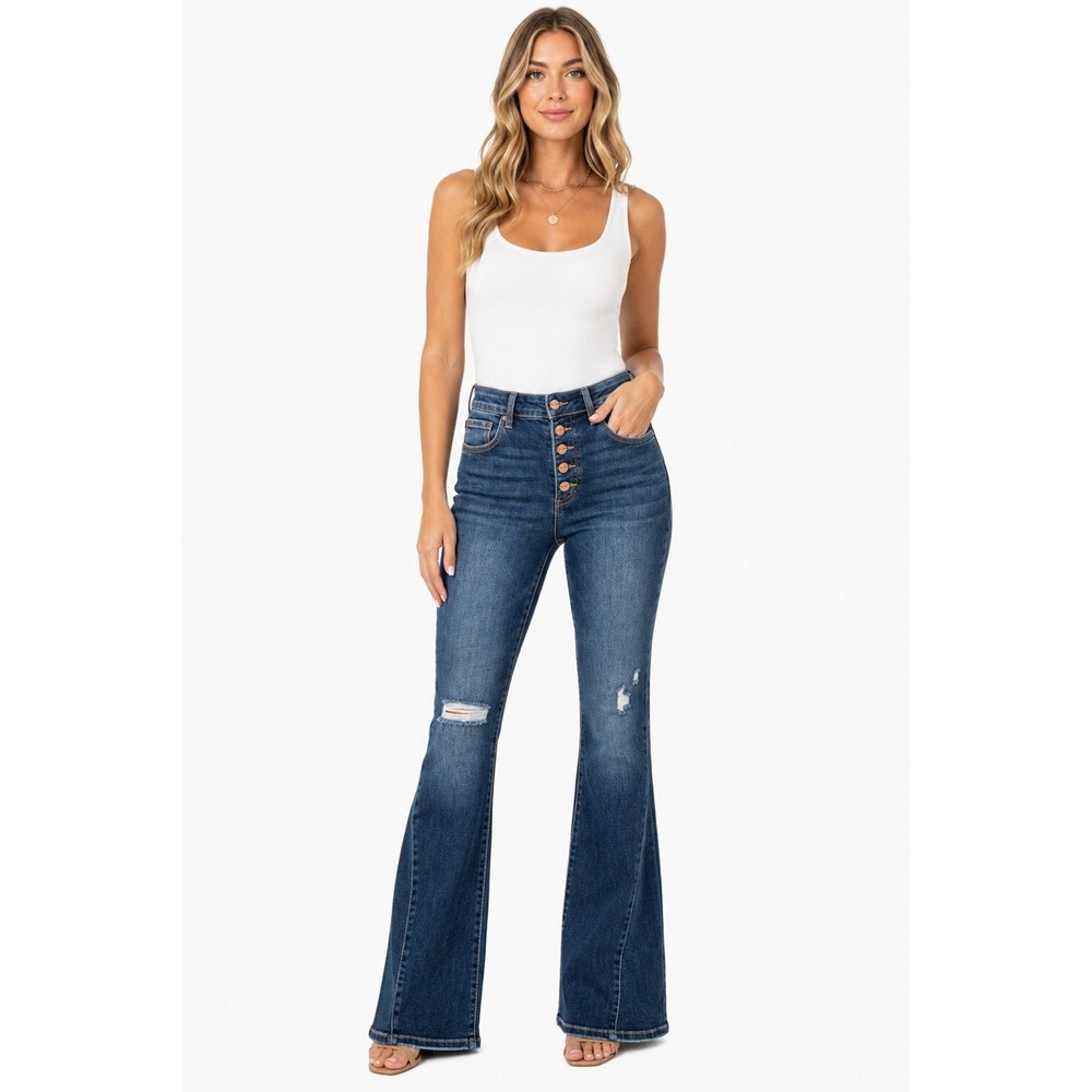 Risen Jeans High Rise Tummy Control Button Fly Flare Jeans Size 11/30
